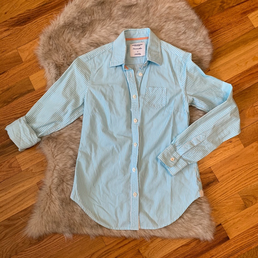 AE Pinstripe Button Up Shirt Size 2